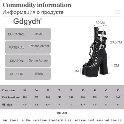 Gdgydh Gothic Style Black Platform Boots Bat Wings Sexy Clube Night Modern Boots Women Mid Calf Ankel Buckle Strap Plus Size 46