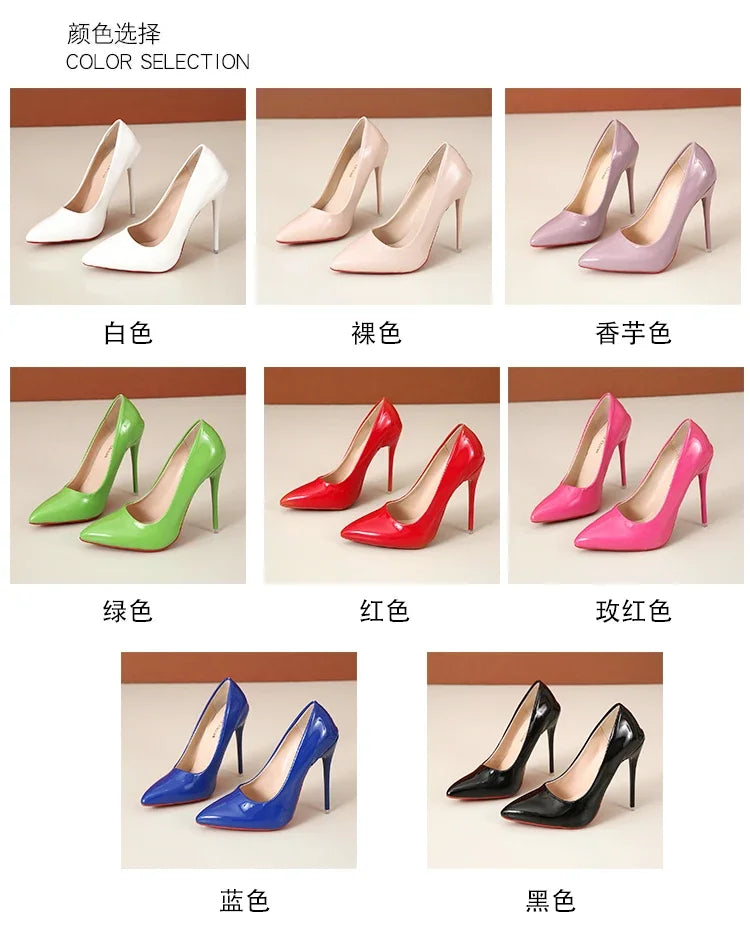 New Women High-heeled Sandals 12cm Super High Thin Heels Shoes Women Colorful Patent Leather Stiletto Wedding Shoe Size 45